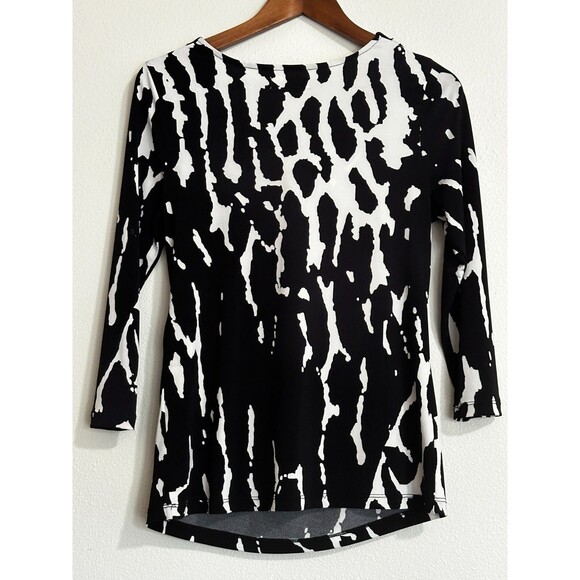 Calvin Klein Women's Tops S Black White Animal Print Zebra Wrap Gold 3/4 Sleeve - Picture 3 of 9